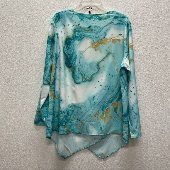 Made with Love Womens XXL Blouse Top Long Sleeve Asymmetrical Hem NWTs Marbled - Picture 3 of 8